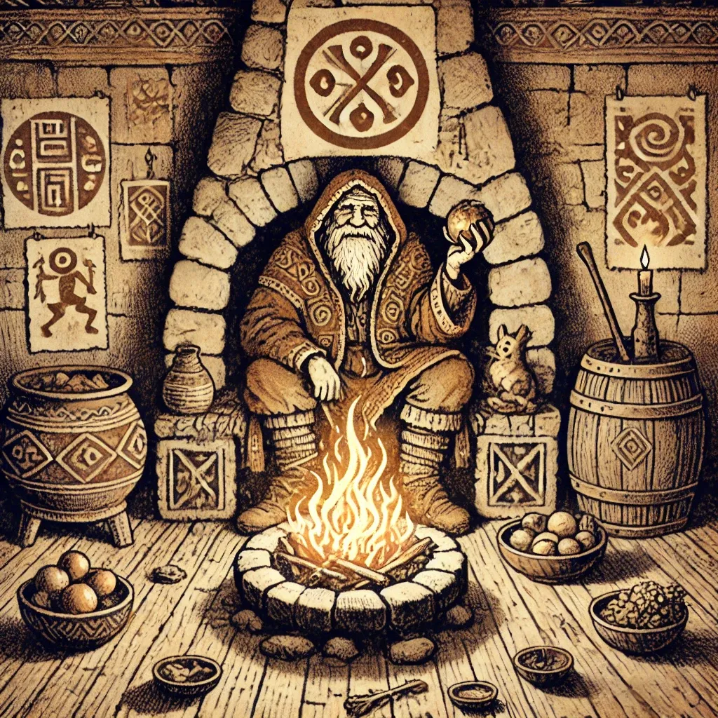 A cozy scene of a Domovoy,