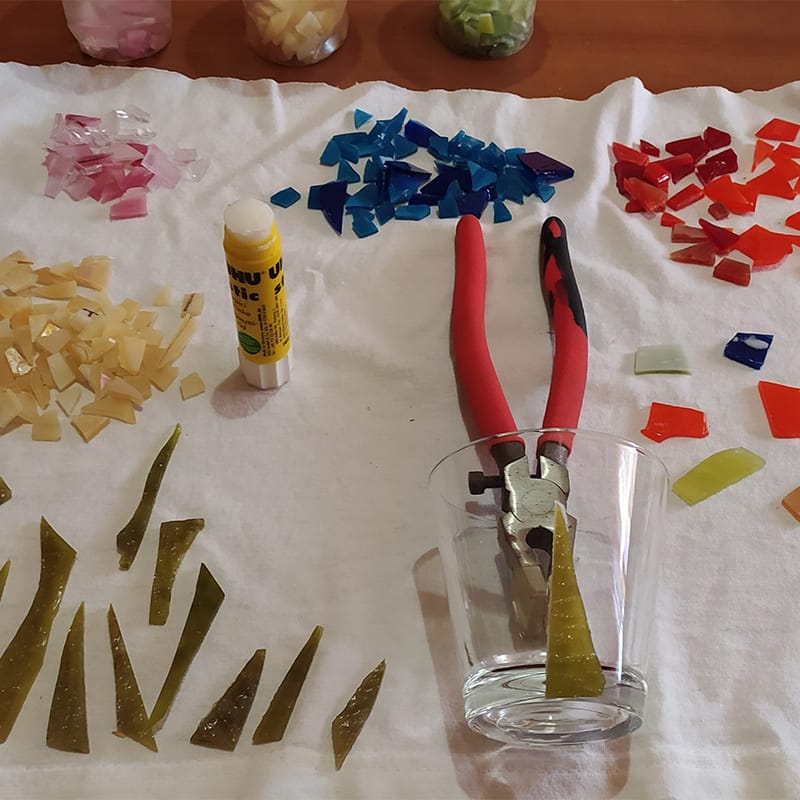 stained glass pieces