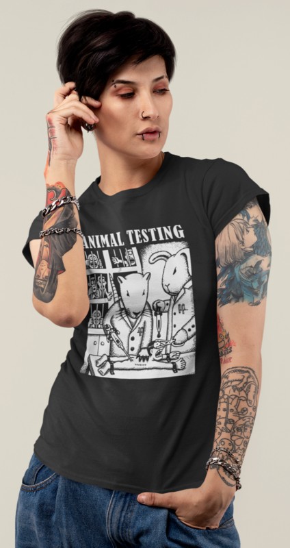 011_Deth_T shirt_Animal_Testing_Woman_Short_Hair_Black