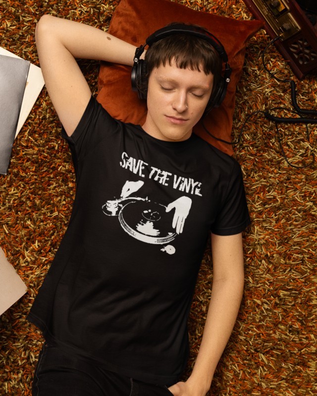 019_Deth_T shirt_Save _The_Vynil_Boy_with_headphones_Black