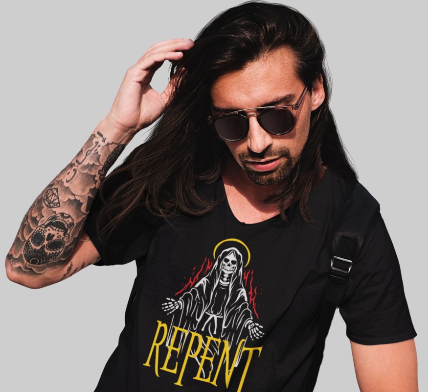 001_Deth_T shirt_Repent_Male_Long_Hair_Black