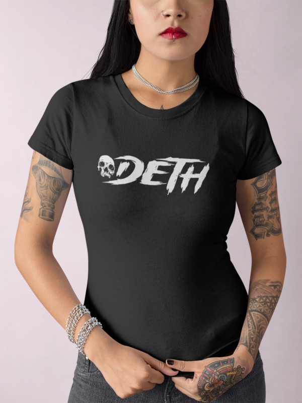 003_Deth_T shirt_Deth_Logo_Lady_tatto_black