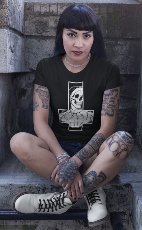 006_Deth_T shirt_Evil_Nun_Woman_tattoo_Black
