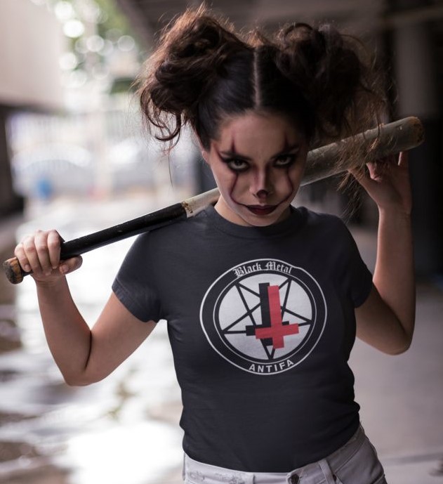 016_Deth_T shirt_Black_Metal_Antifa_Woman_with_bat_black
