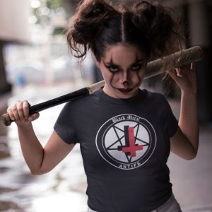 016_Deth_T shirt_Black_Metal_Antifa_Woman_with_bat_black