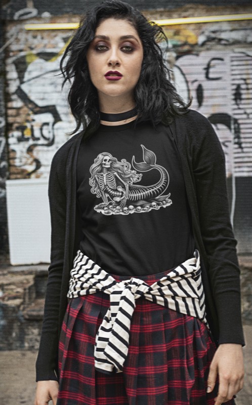 027_Deth_T shirt_Skeleton_Siren_Woman_Punk_Black